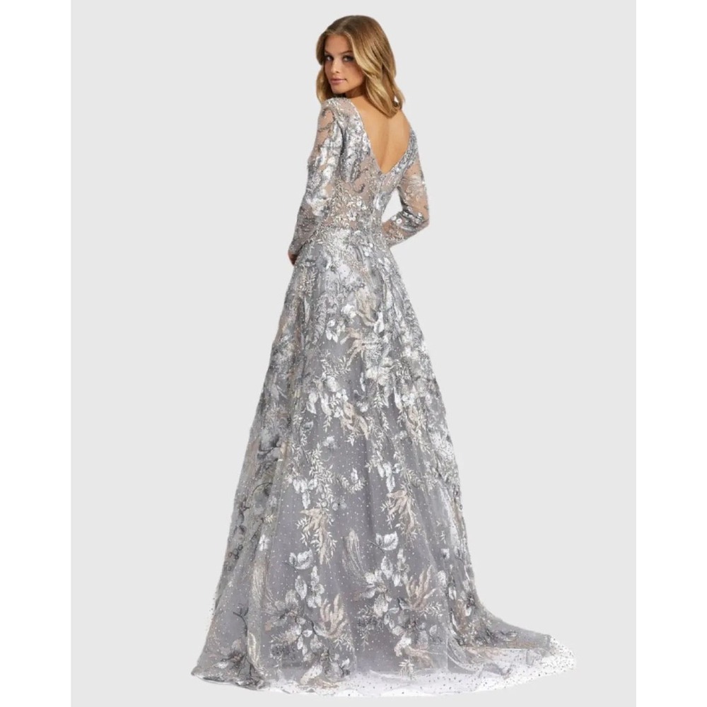 Mac Duggal NEW Gray Long Sleeve Beaded Applique Embroidered Gown $798 - Size 10‎ - Picture 8 of 14
